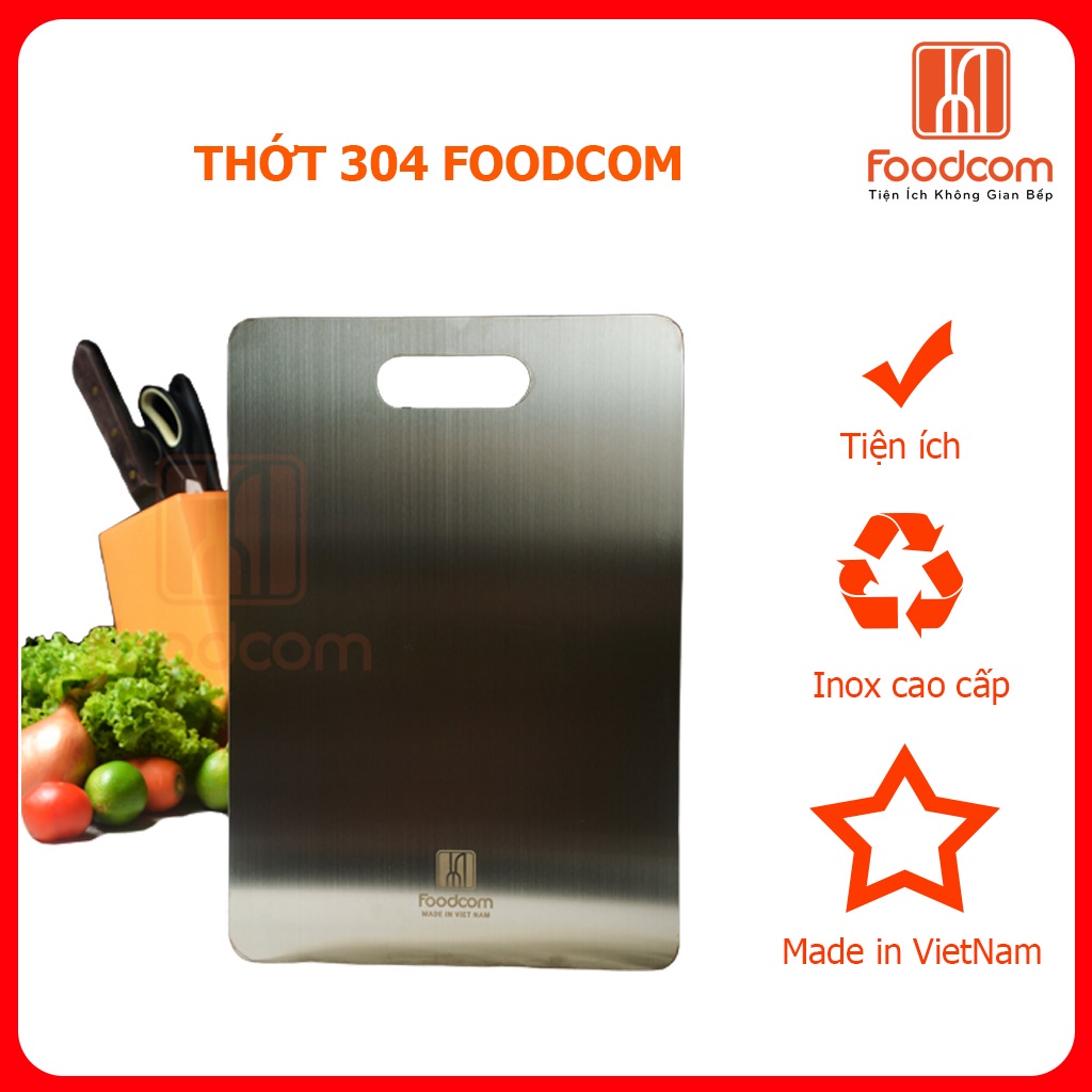 Thớt inox 304 FOODCOM cao cấp,  Thớt kháng khuẩn chống ẩm mốc, không han gỉ, giữ gìn vệ sinh an toàn thực phẩm