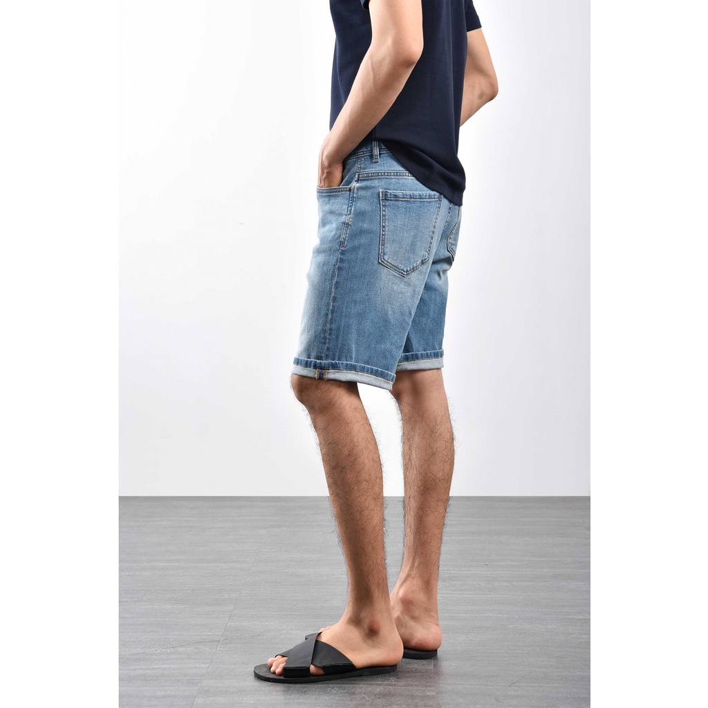 Quần short jean nam trơn màu xanh nhạt chất liệu quần bò co giãn hàng xuất khẩu Hàn Quốc thời trang nam Routine