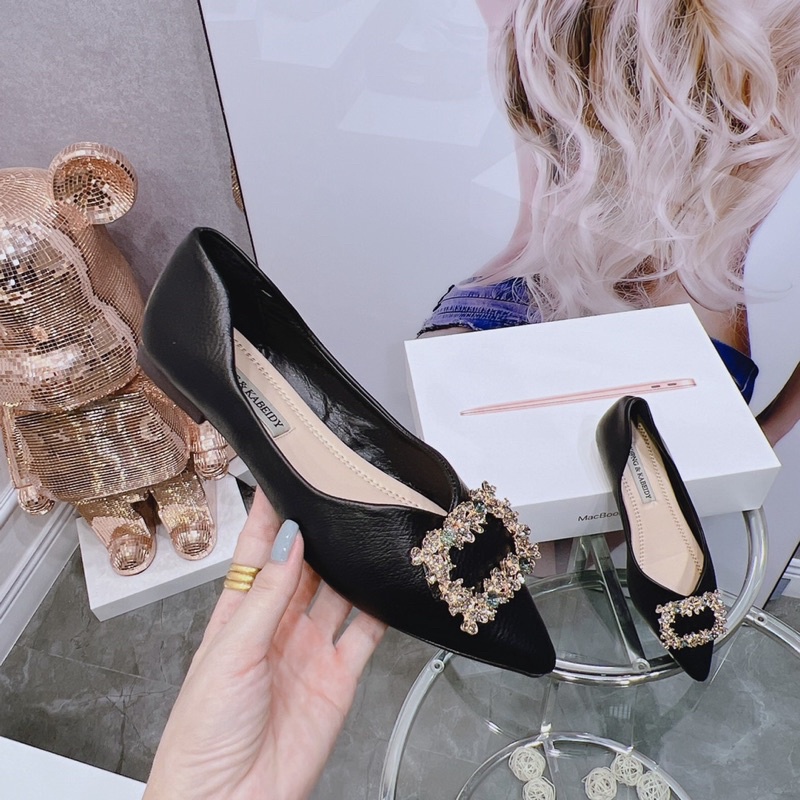 Giày bệt búp bê nữ đính đá vuông mũi nhọn mã C4