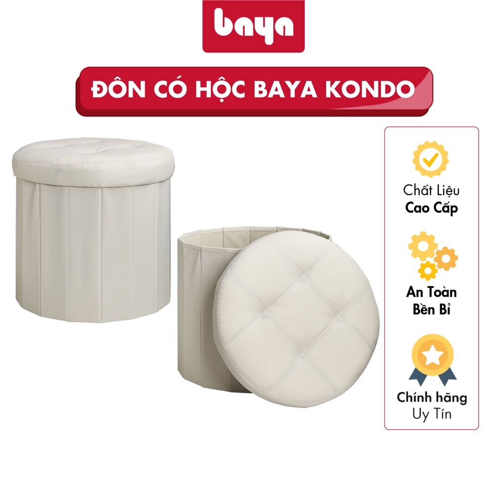 Ghế Đôn BAYA KONDO Thiết Kế Đa Năng Có Thể Ngồi Và Đựng Đồ Giúp Tiết Kiệm Không Gian, Màu Be Trang Nhã, Lịch Sự