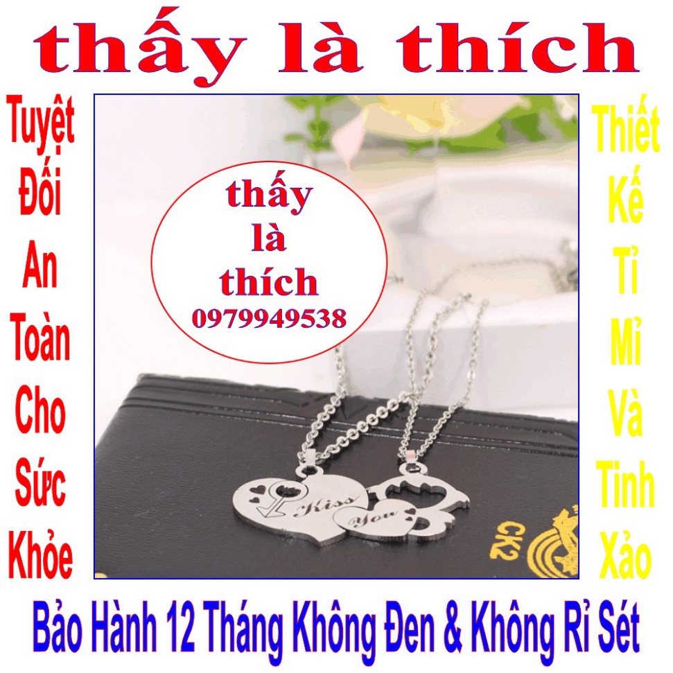 Dây chuyền cặp đôi 2 mảnh ghép trái tim &amp; cậu bé tình yêu kết hợp chữ KISS YOU-Giá bán như trên là 1 cặp=2 sợi như hình