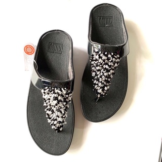 Dép Fitflop kẹp tua rua đá trắng đen