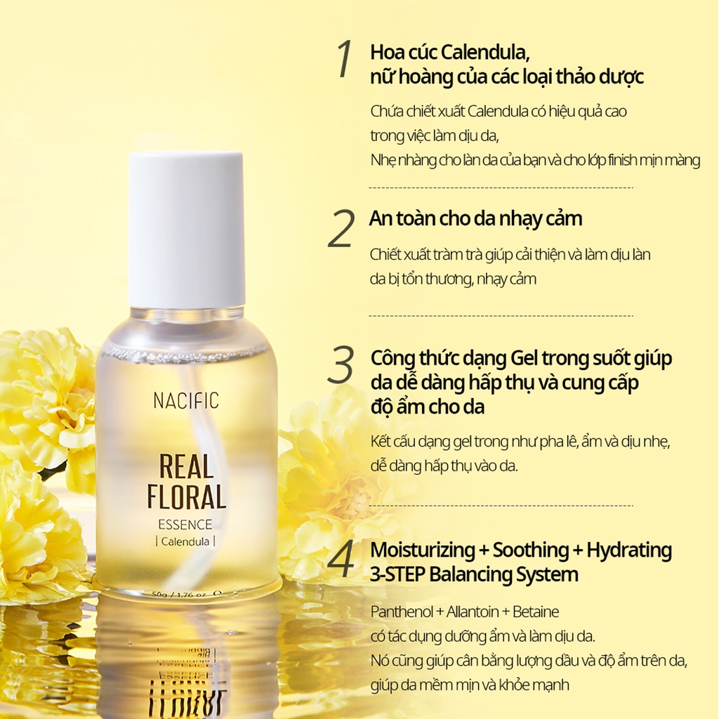 (Date t12/2024 vỏ bạc) Tinh chất dưỡng ẩm, phục hồi da Nacific Real Floral Essence Calendula 50ml