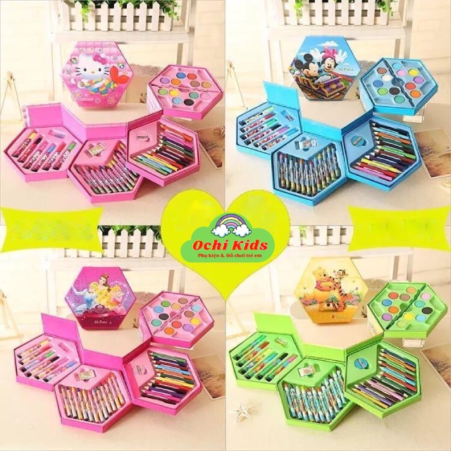Bộ sáp màu cho bé, bộ màu vẽ đủ món sáp dầu, màu dạ nước, màu chì và màu sáp Ochi Kids