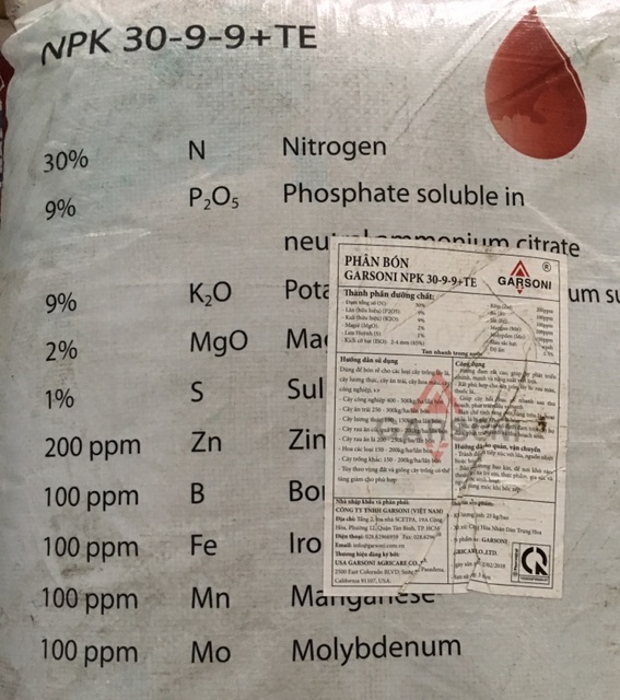 Phân bón GASONI 30-9-9+TE phát triển cây trồng trong mọi giai đoạn.