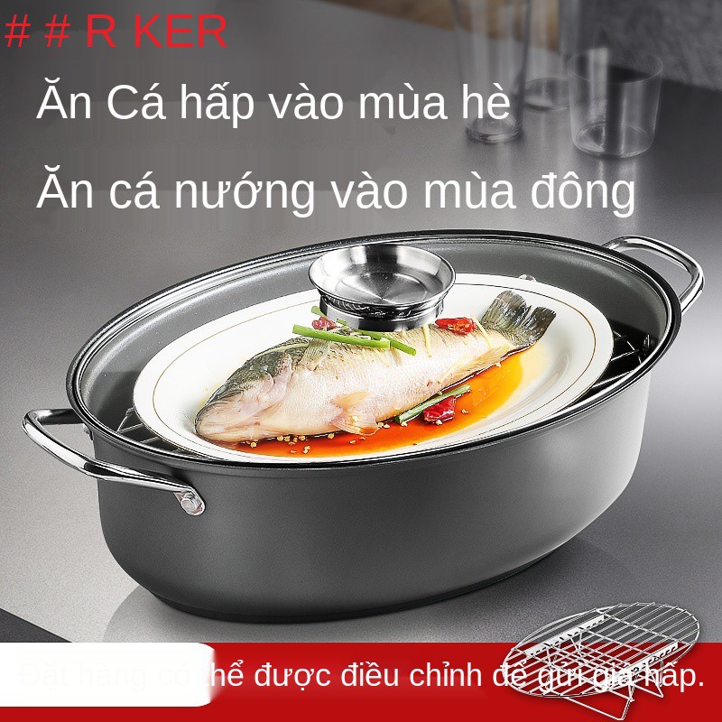 Nấu nồi hấp cá hoàng đế lớn rang gia dụng bầu dục đa chức năng Xào chống dính chảo