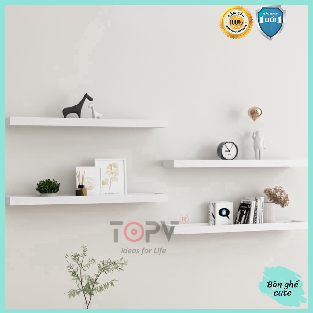 Kệ gỗ treo tường decor TopV giá trang trí thanh gỗ ngang gắn tường mini phòng khách ngủ để cây cảnh trắng Bàn ghế cute
