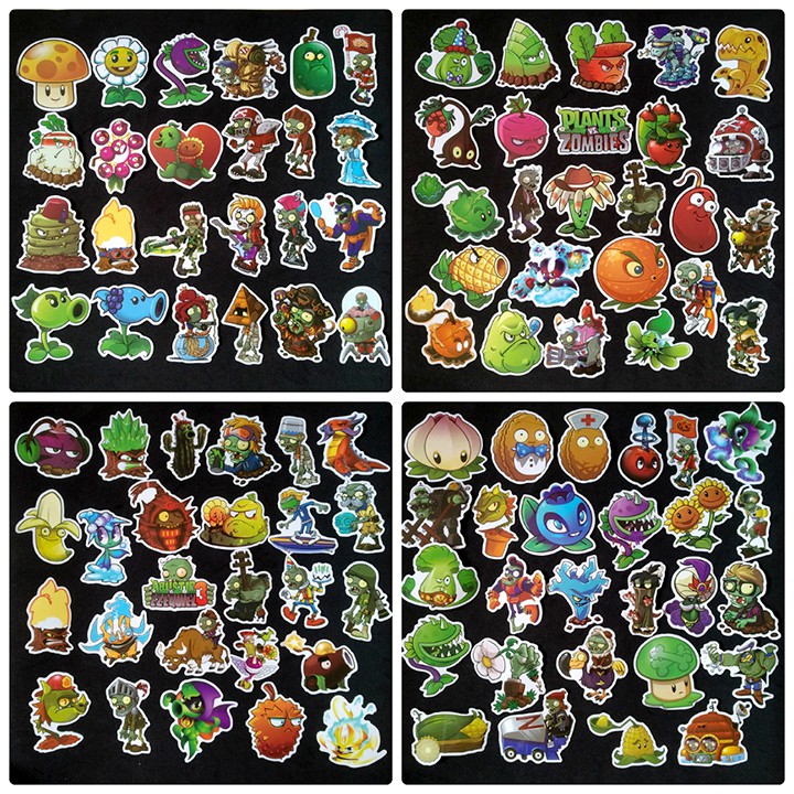 Miếng dán Sticker game Plants and Zombies trọn bộ 100 hình - In rõ ràng sắc nét khó tróc