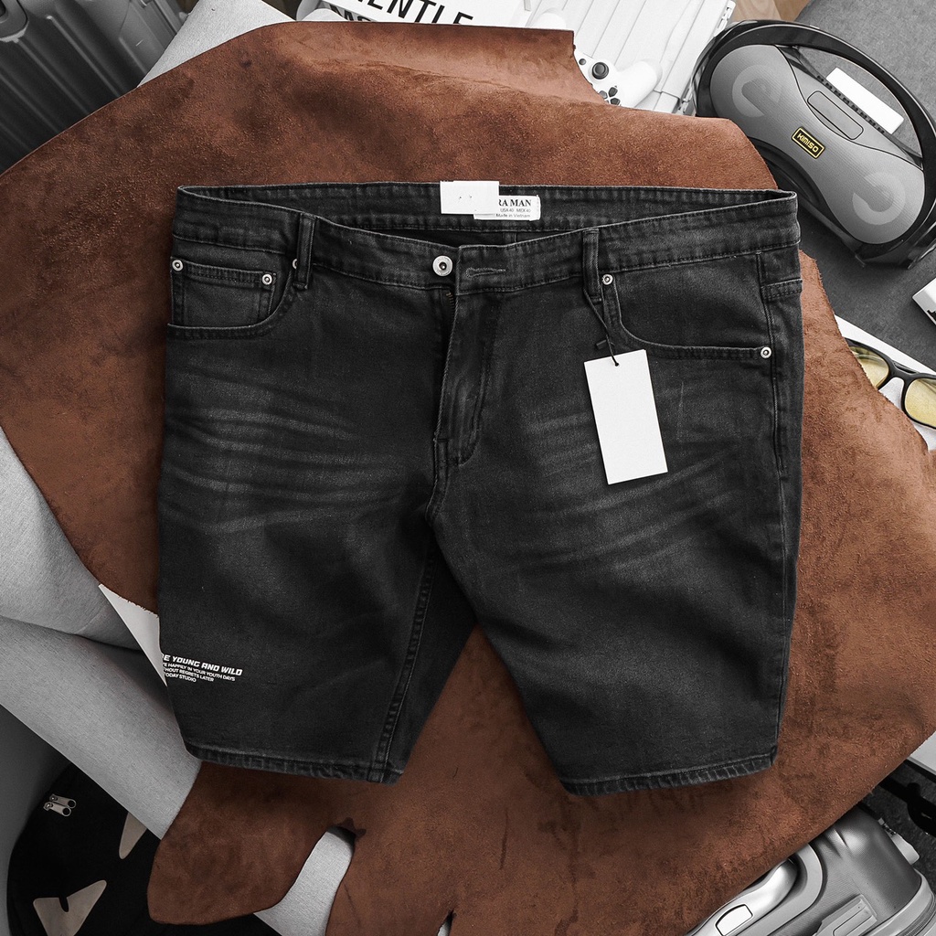 Quần Short Bò Nam Bigsize màu đen hàng xuất khẩu chất Jean co giãn ôm dáng bền màu