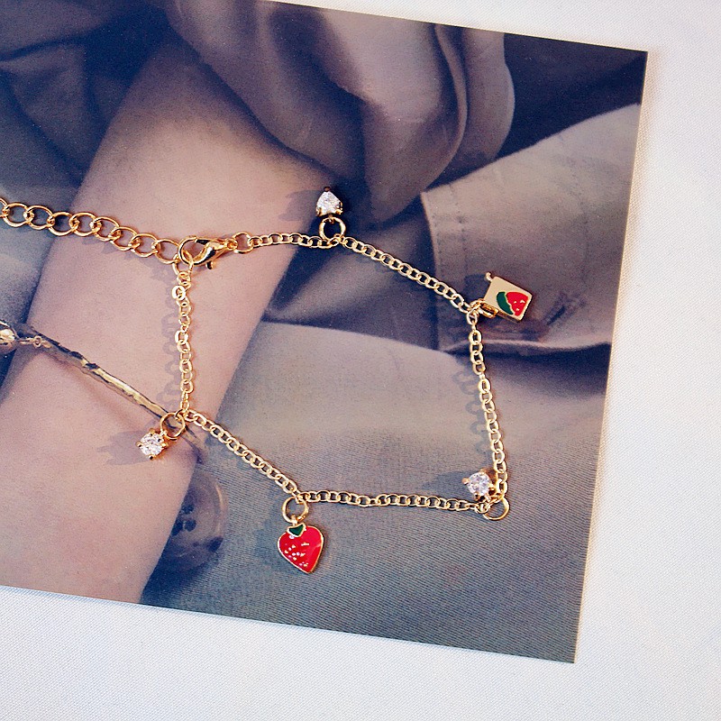 Korean-style Cute Strawberry Heart Shaped Heart Shaped Zirconium Bracelet