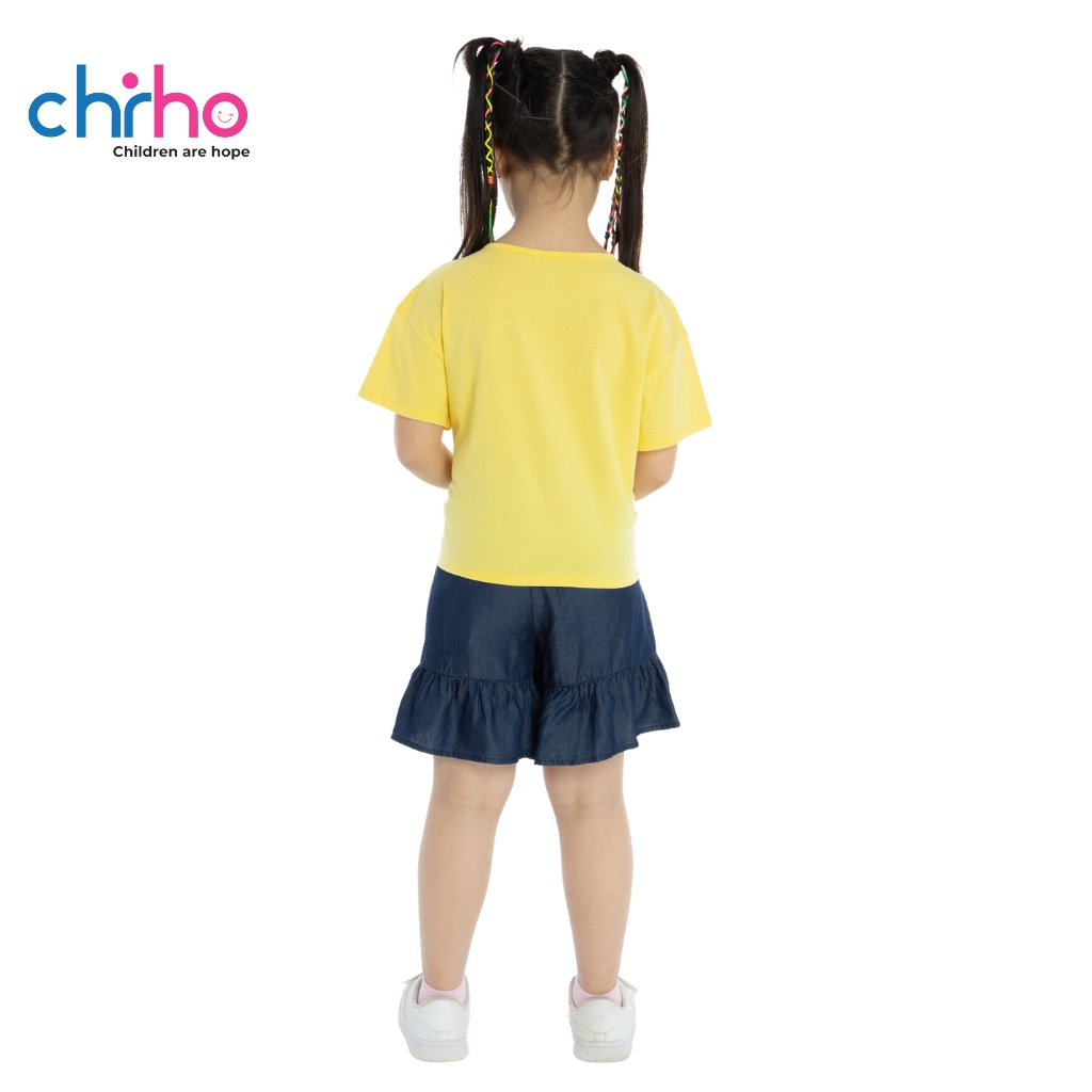 Chân Váy Cho Bé Gái CHIHO Chất Liệu Cotton Thoáng Mát Phối Bèo Gấu Cho Trẻ Từ 6 - 11 Tuổi, Màu Xanh Jean Đậm GSK202R