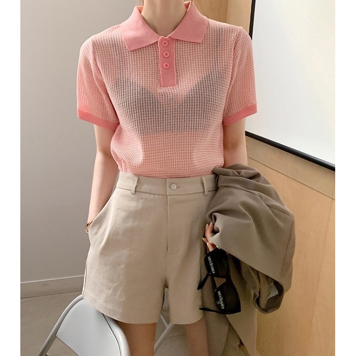 Áo polo dệt kim Pure Cube tay ngắn thoáng khí nhiều màu phong cách mùa hè năng động dành cho nữ