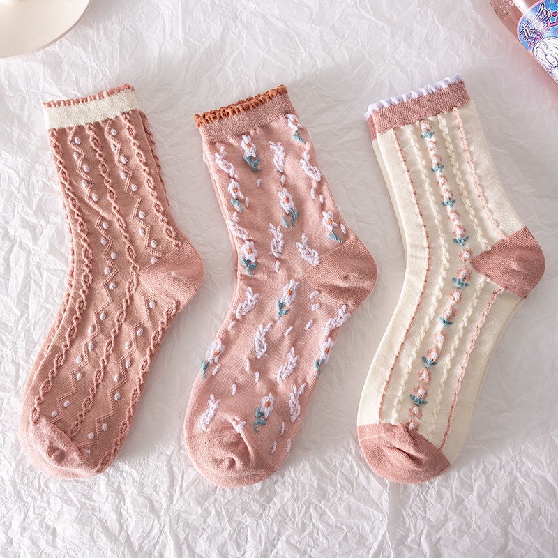 Set 3 đôi vớ dài trung bình thời trang thu đông Hàn Quốc cho nữ