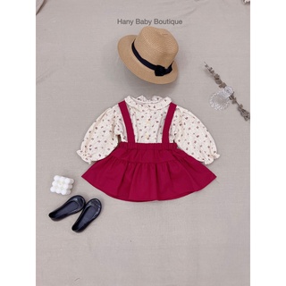 [Hany Baby] Set Áo Hoa Nhí + Váy Linen Đỏ Đô