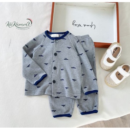 Set quần áo cotton len dài tay phối viền (KM22-ST234) Kakummi