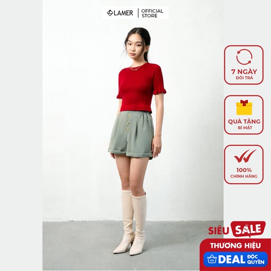 Áo Len nữ Croptop Tay Ngắn Gấu Bè by LAMER V61W21T020