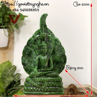 Tượng đá Đức Phật Thích ca ngồi tòa rắn Naga che chở - Xanh lục bích - Cao 20cm