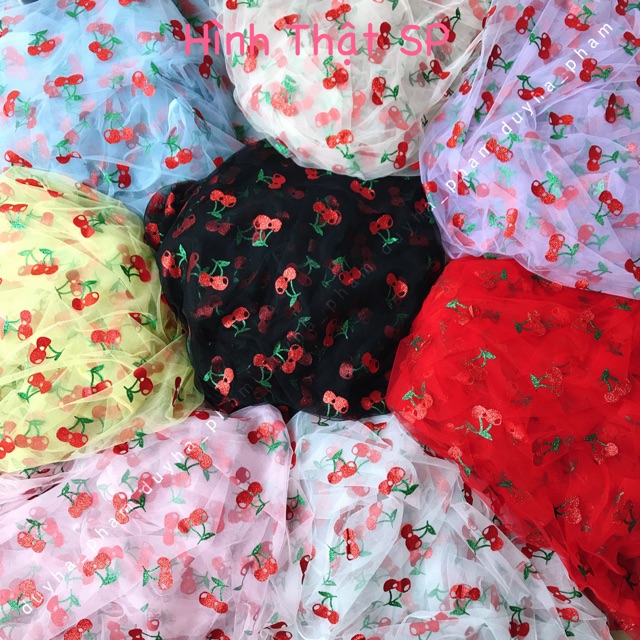 VẢI LƯỚI CHERRY KIM TUYẾN LẤP LÁNH