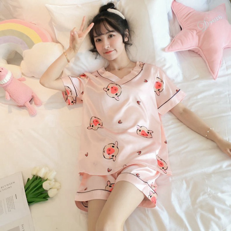 Bộ ngủ nữ ❤️Freeship đơn 50k❤️ Đồ Bộ pijama cộc tay lụa satin đẹp mặc ngủ mềm mịn - Quảng Châu