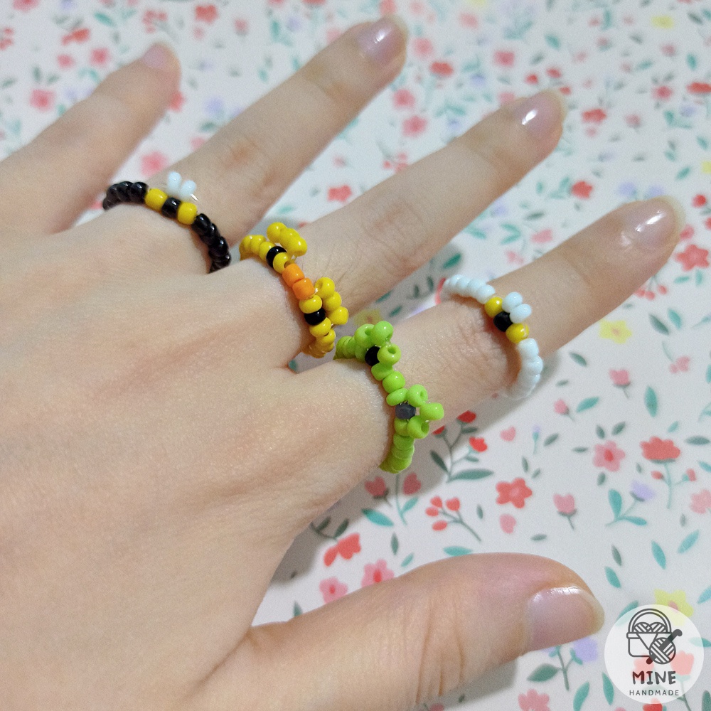 Nhẫn hạt cườm ếch cute, gà con, ong dễ thương đơn giản thời trang Nhẫn hot trend Hàn Quốc