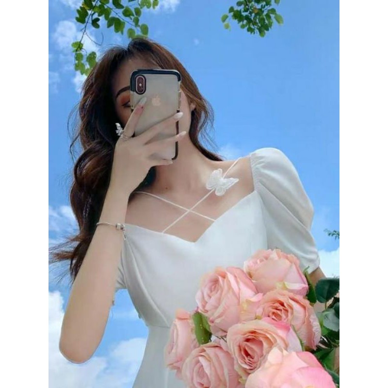 [Mã FATHANG5 giảm 10K đơn 50K] Đầm trắng xòe dự tiệc dây chéo ulzzang siêu siêu phẩm | BigBuy360 - bigbuy360.vn