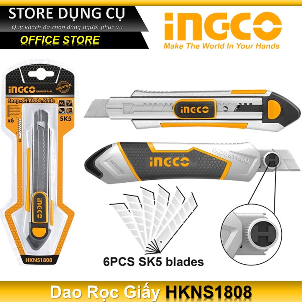 100x18mm Dao rọc giấy INGCO HKNS1808 | Vỏ hợp kim nhôm