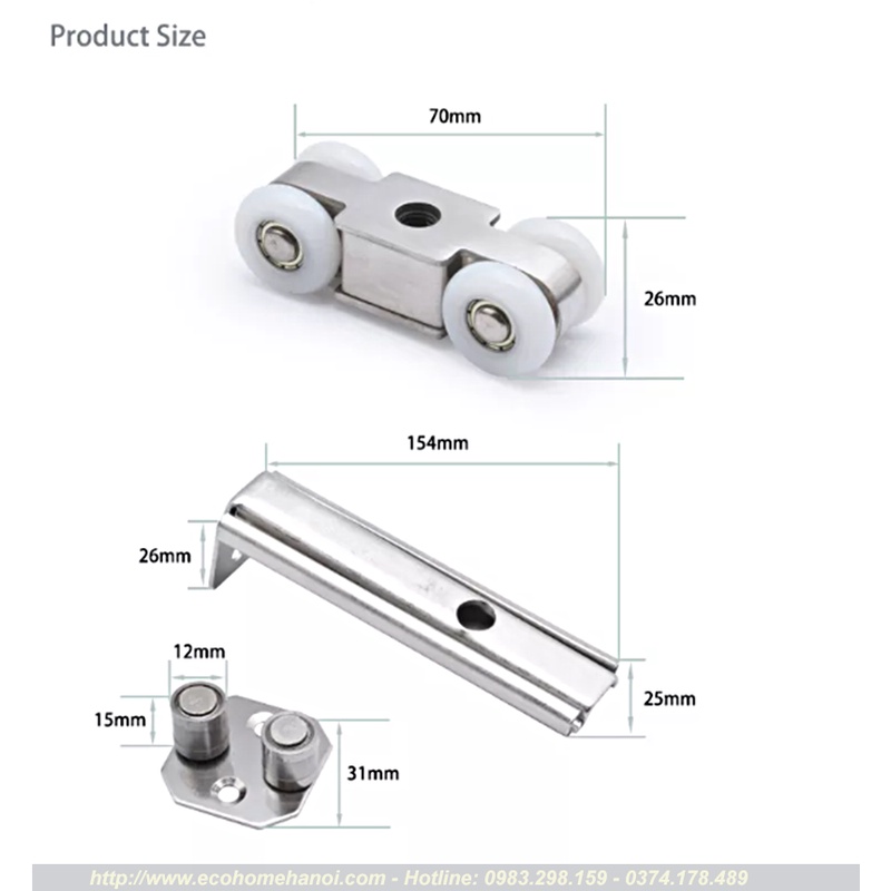 Bộ phụ kiện bánh xe cửa lùa ray treo inox 304 bảo hành dài hạn