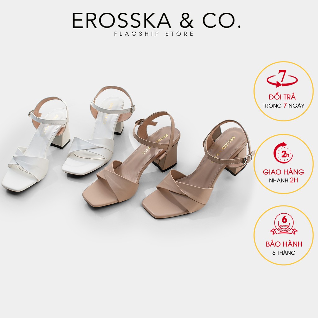 Giày sandal cao gót Erosska mũi vuông quai ngang bắt chéo cao 7cm màu xanh - EB020