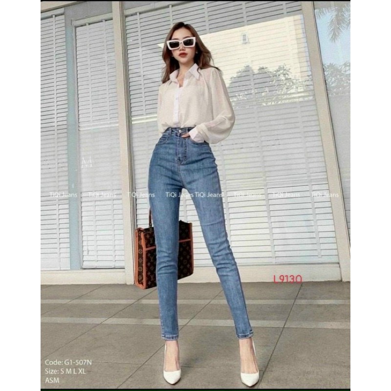 Quần Jean Nữ Lưng Cao Co Giãn Dáng Ôm Có Túi NP SHOP