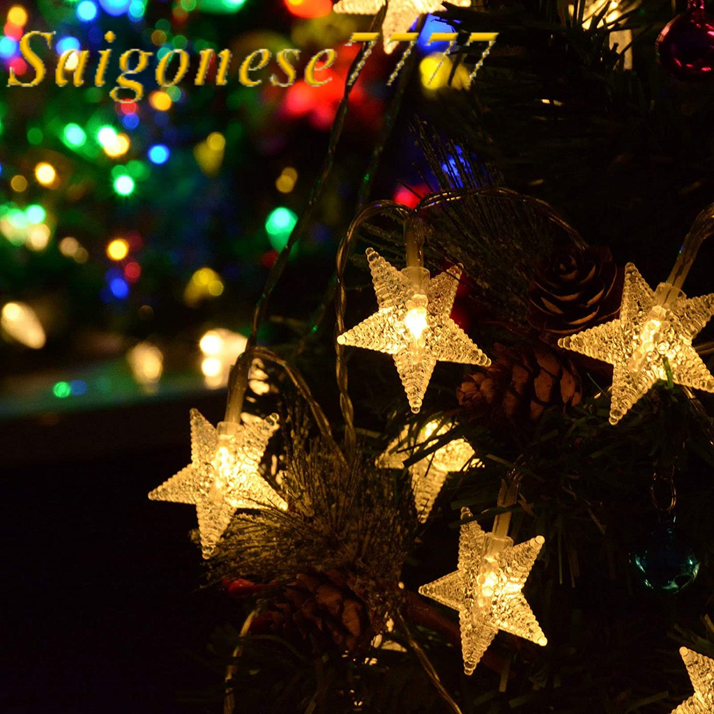 Đèn Led Dùng Pin AA- Dài 6M 40 Bóng Đèn Ngôi Sao May Mắn Chớp Nháy Trang Trí Tiệc Noel Lễ Tết Phòng Ngủ Giá Rẻ