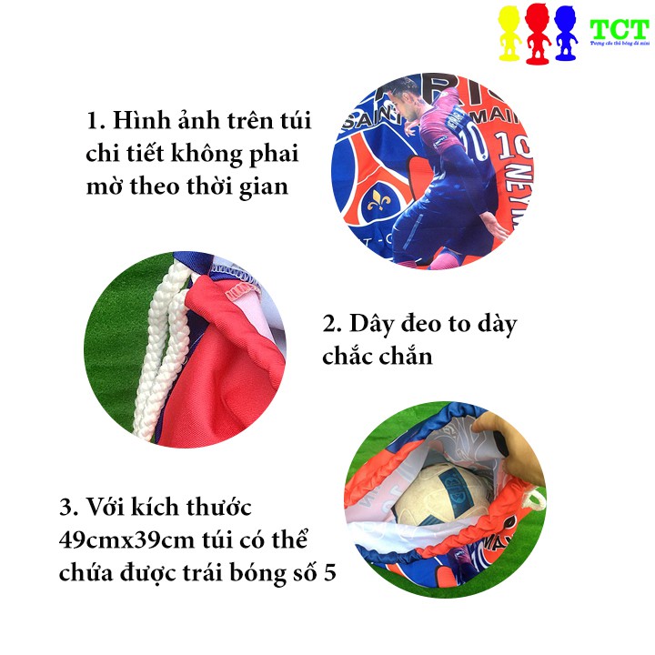 Balo túi rút loại to logo hình cầu thủ bóng đá CR7 Messi Neymar Pogba Salah