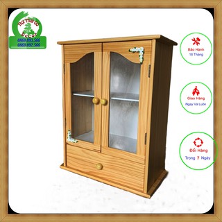 Tủ Y Tế , Tủ Thuốc Gỗ Mái Bằng Có Ngăn Kéo - Gỗ Tự Nhiên Cao Cấp