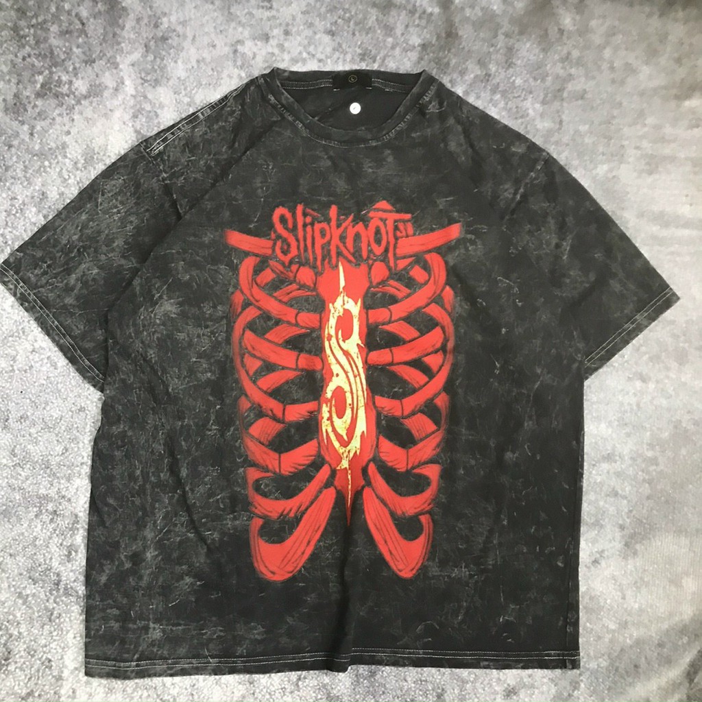Tee wash màu đậm in slipknot