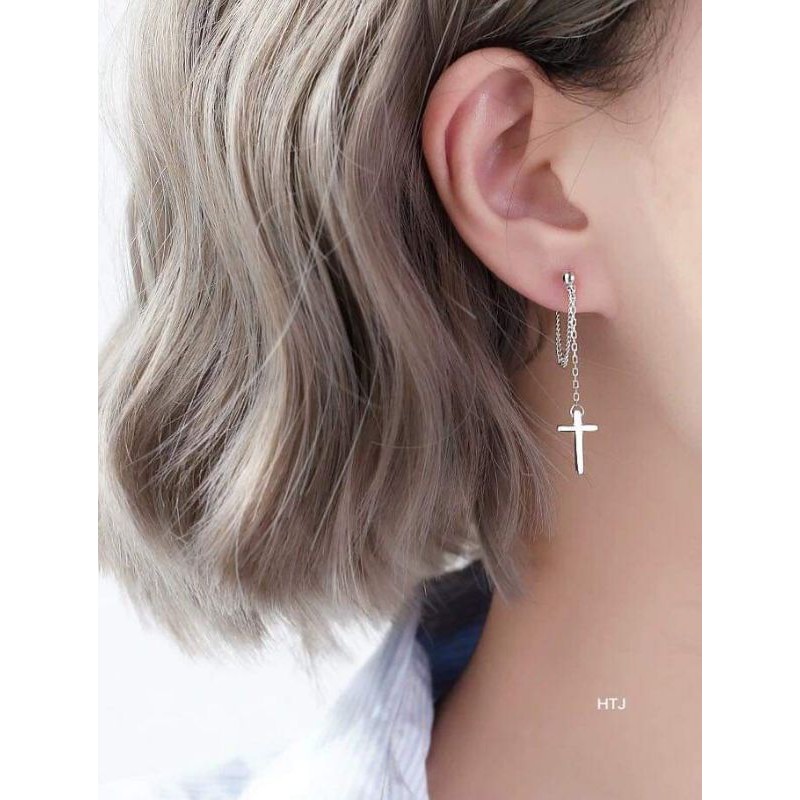 1 CHIẾC NỤ TAI BẠC HÌNH THÁNH GIÁ CHO CẢ NAM VÀ NỮ HOA TAI CÁ TÍNH PHONH CÁCH THỜI TRANG HÀNG CAO CẤP