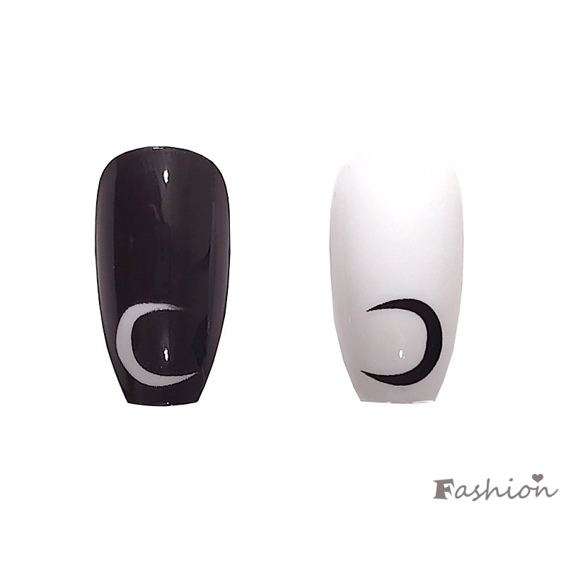 Set 24 móng tay giả màu trắng đen sành điệu cho nữ