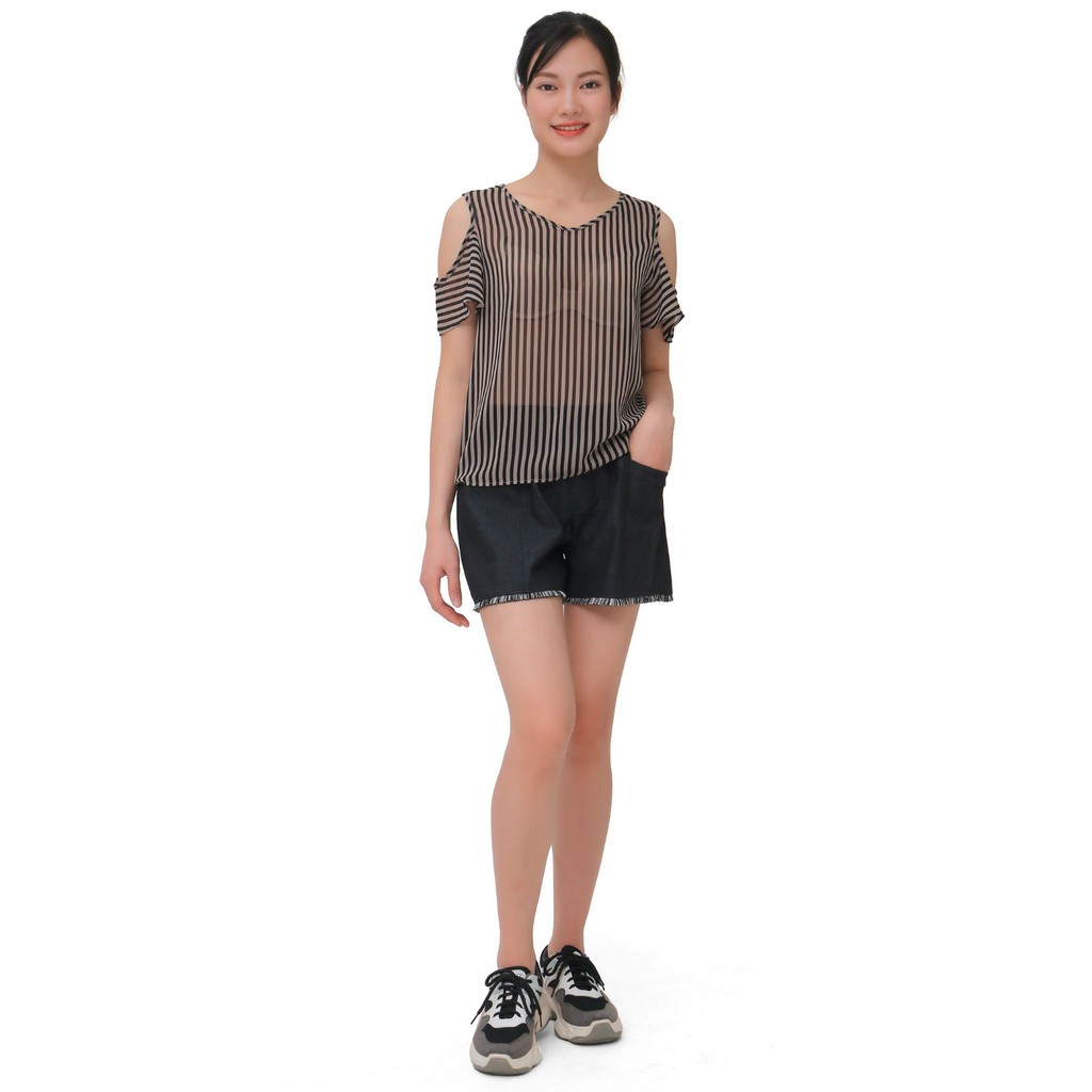 Áo nữ xuyên thấu kẻ đen NARSIS L9022