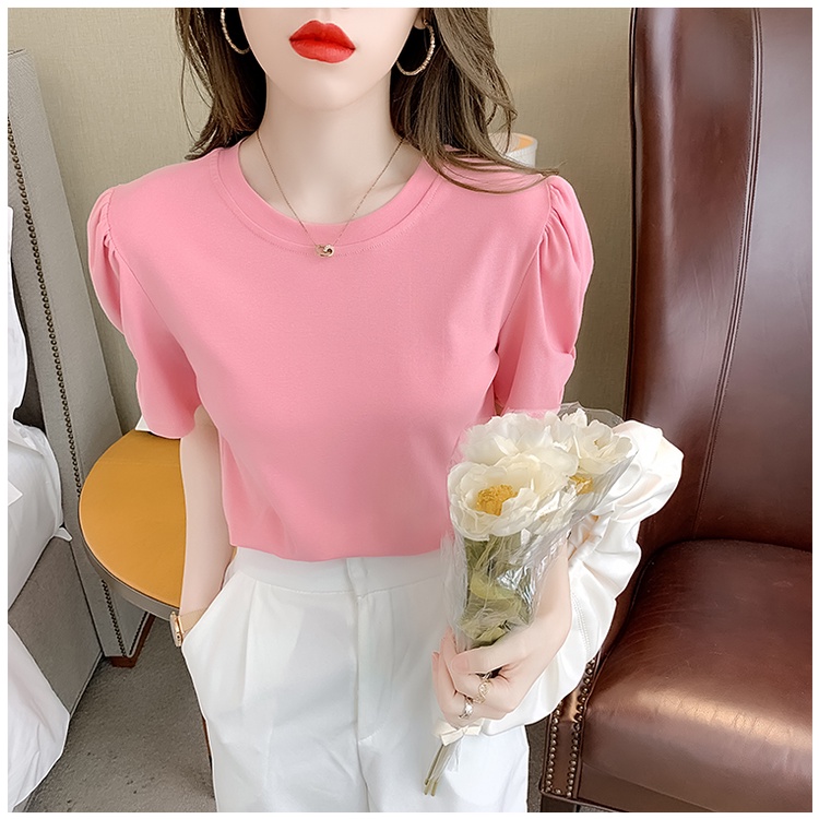 Áo thun nữ OKIMAC kiểu tay ngắn cổ tròn bèo nhún vai cotton thấm hút mồ hôi phong cách ulzzang Hàn Quốc thời trang nữ