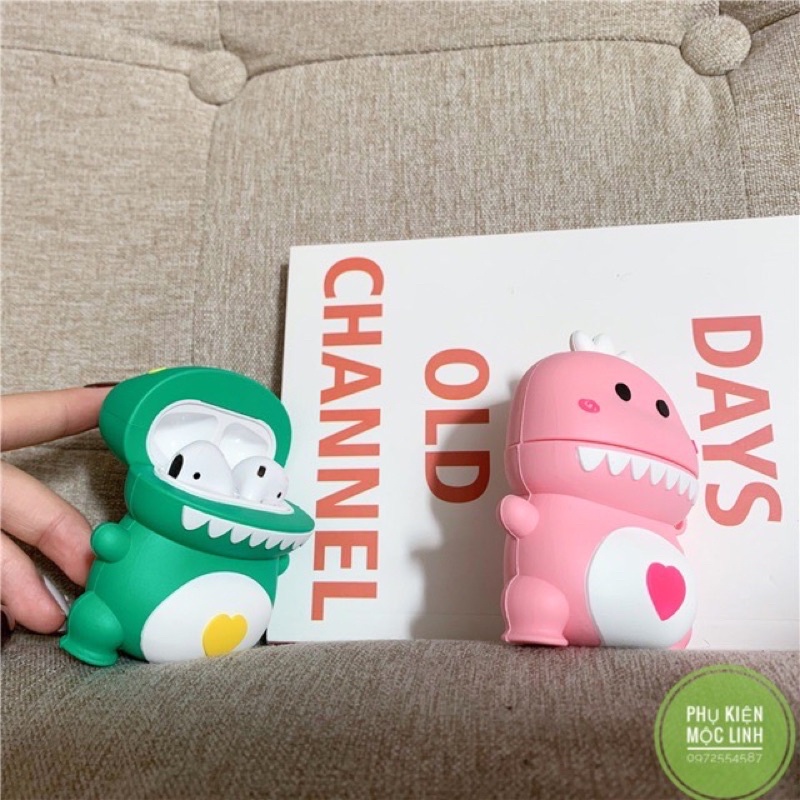 🦖Case airpods khủng long xanh hồng 🦖 Vỏ bao airpod 1 2 Pro silicon đựng tai nghe không dây i11 i12 i18 i100 ... Pro