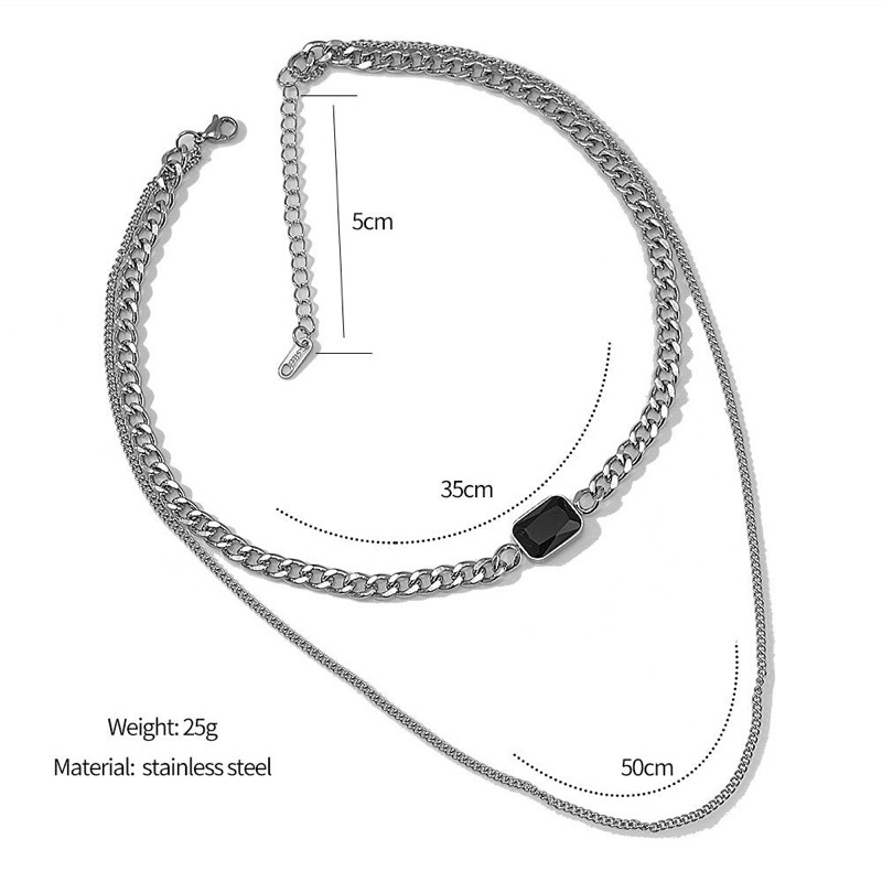 Dây chuyền layer 2 lớp mặt đính đá đen lấp lánh