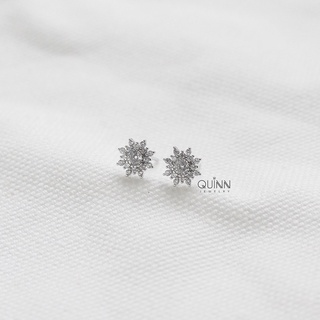 Khuyên tai bạc 925 hoa tuyết 8 cánh đính đá, bông tai bạc Quinn Jewelry