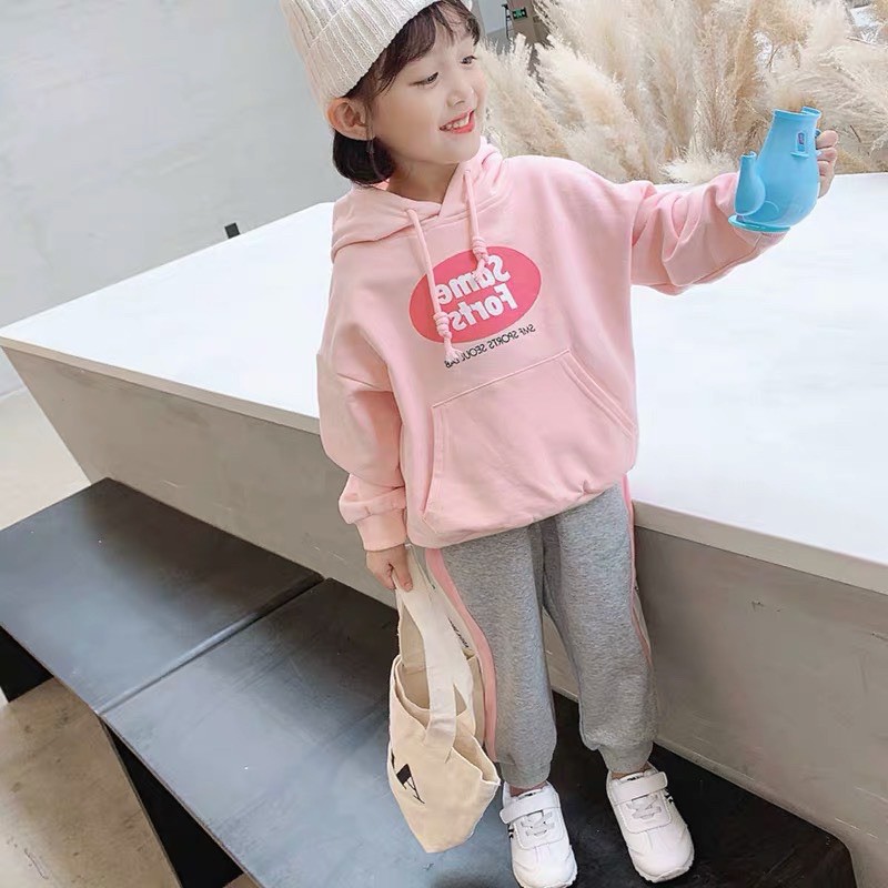 BỘ NỈ HỒNG HOODIE SAME QUẦN XÁM CHO BÉ GÁI HÀNG ĐẸP BÁN SHOP