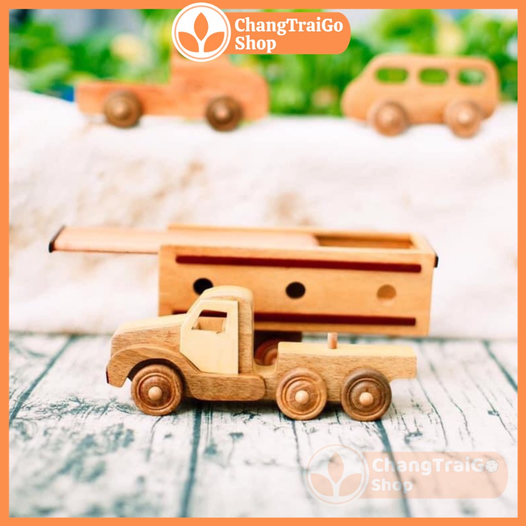 Đồ chơi gỗ xe container mô hình di chuyển linh hoạt cho bé Chàng Trai Gỗ.