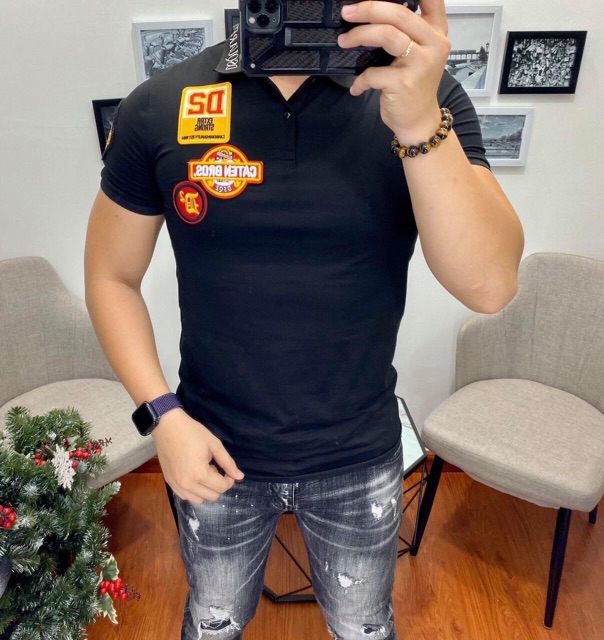 Áo thun cổ bẻ thêu logo nổi bật(chất cotton 100% co dãn 4 chiều) | BigBuy360 - bigbuy360.vn