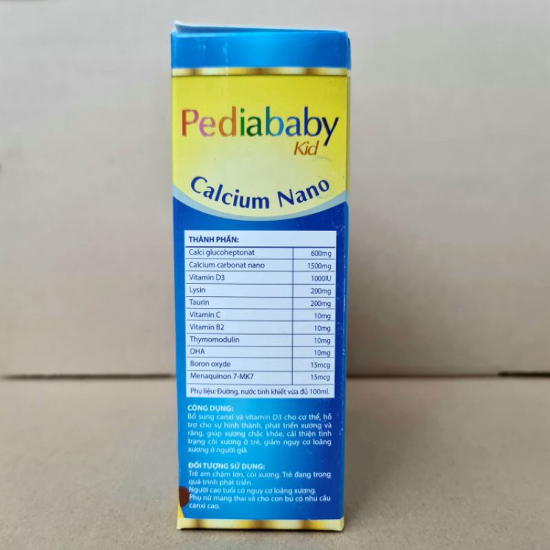 Pediababy Calcium Nano bổ sung canxi giúp phát triển chiều cao, tăng sức đề kháng cho bé - Hộp 20 ống