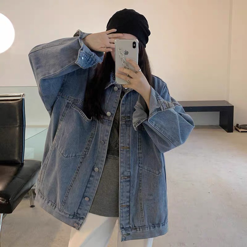 Áo khoác bò dài tay form oversize siêu rộng tác trước