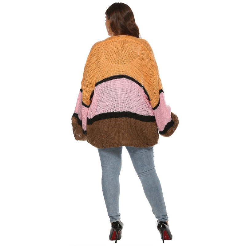 Áo Khoác Cardigan Dệt Kim Tay Dài Kẻ Sọc Chống Nắng Plus Size Cho Nữ