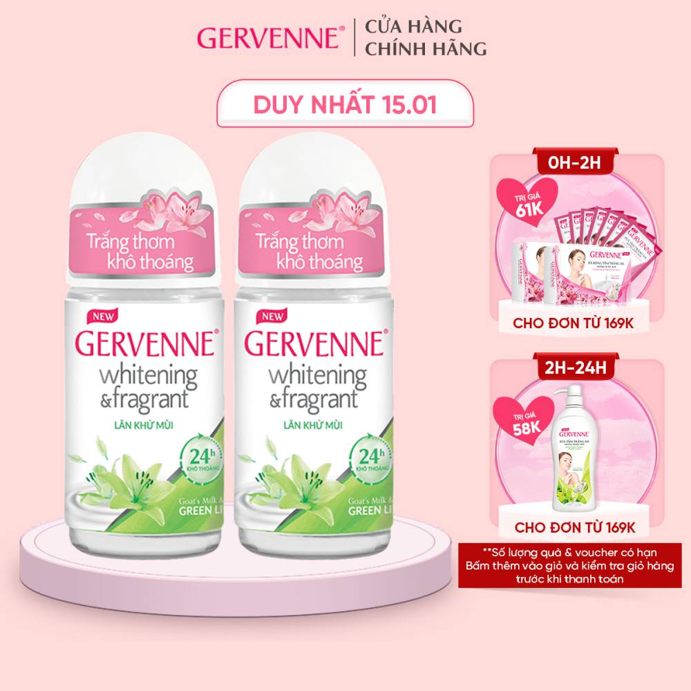 [Mã COSBDAG5 giảm 8% đơn 150k] Combo 2 Lăn khử mùi Trắng da Hương nước hoa Gervenne Green Lily 50ml/chai