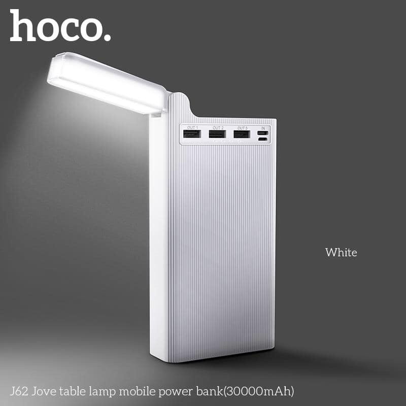 Sạc dự phòng 30.000mAH 3 Đầu ra cổng USB, đèn LED màu trắng hiển thị  tích đèn led đọc sách Hoco J62 - Bảo hành 12 tháng