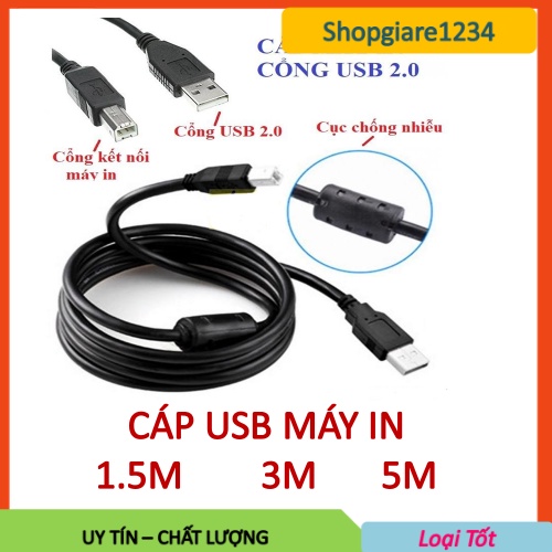 Cáp máy in cổng USB dài 1.5M/ 3M/ 5M Chống Nhiễu - Màu đen GIÁ RẺ