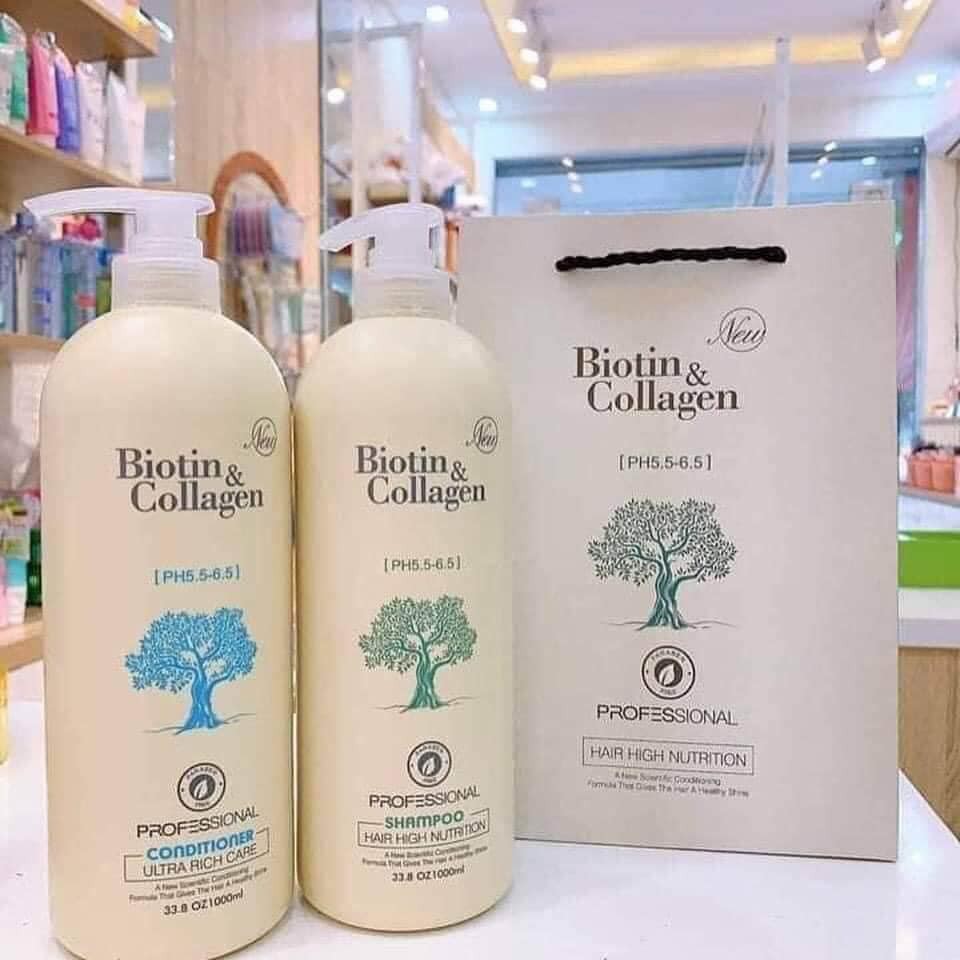 CẶP DẦU GỘI, DẦU XẢ TÓC BIOTIN &amp; COLLAGEN TRẮNG SIÊU MỀM MƯỢT - DT 1000ML